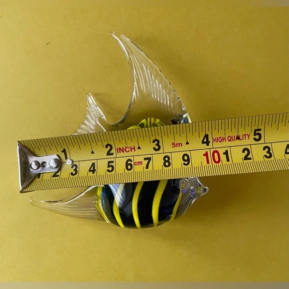 Glass Fish Figurine with Yellow and Blue Stripes - Picture 8 of 9